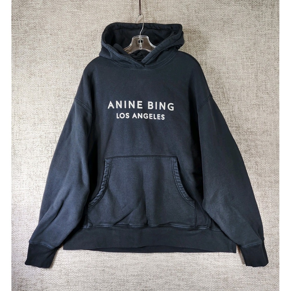 Anine Bing Los Angeles Alto Heavyweight Cotton Hoodie Womens L Black Designer